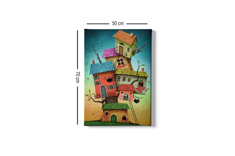 Canvastavla - Fantasifull byggnad av färgglada hus som växer ur en trädstam - Grön / Röd / Blå - Inredning & dekor - Tavlor & konst - Canvastavla