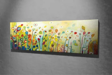 Canvastavla - Färgglad blomsteräng med stiliserade blommor och blad - Grön / Röd / Gul - Inredning & dekor - Tavlor & konst - Canvastavla