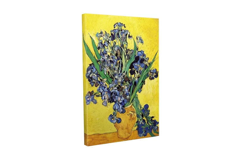 Canvastavla - Färgglad bukett av irisblommor i en kruka, Blå / Grön / Gul