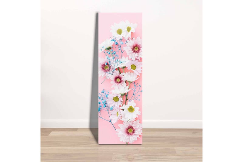 Canvastavla - Färgglad bukett av prästkragar och blommor på rosa bakgrund - Rosa / Vitt / Blått - Inredning & dekor - Tavlor & konst - Canvastavla