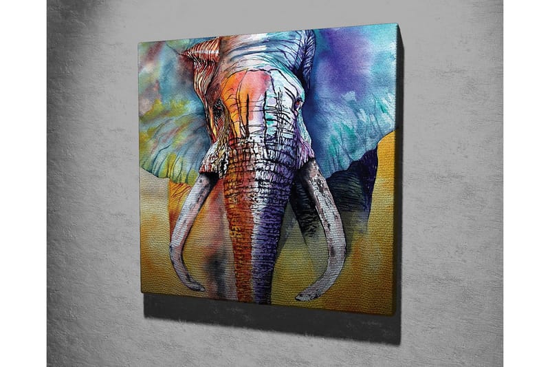 Canvastavla - Färgglad elefant med abstrakt bakgrund - Blå / Orange / Grön - Inredning & dekor - Tavlor & konst - Canvastavla