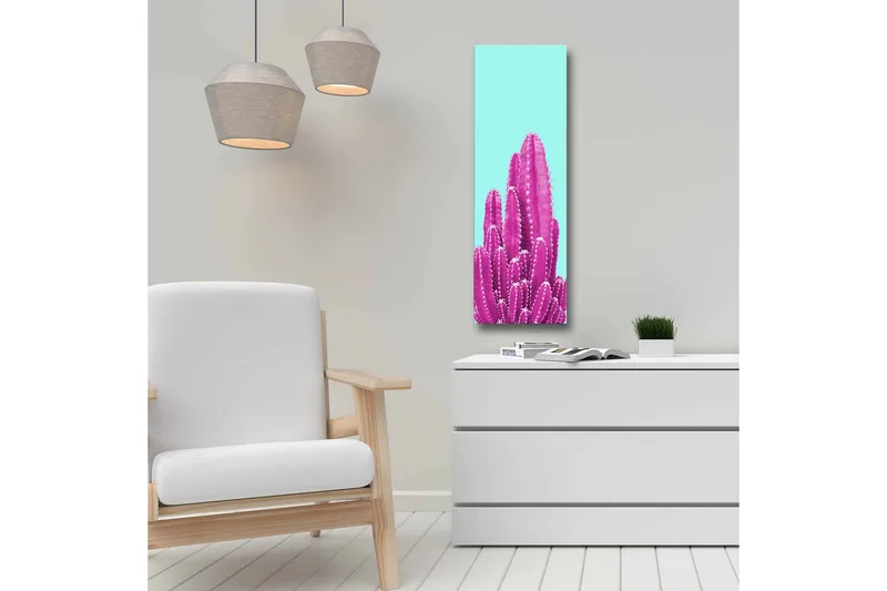 Canvastavla - Färgglad kaktus mot en ljusblå bakgrund - Ljusblå / Rosa - Inredning & dekor - Tavlor & konst - Canvastavla