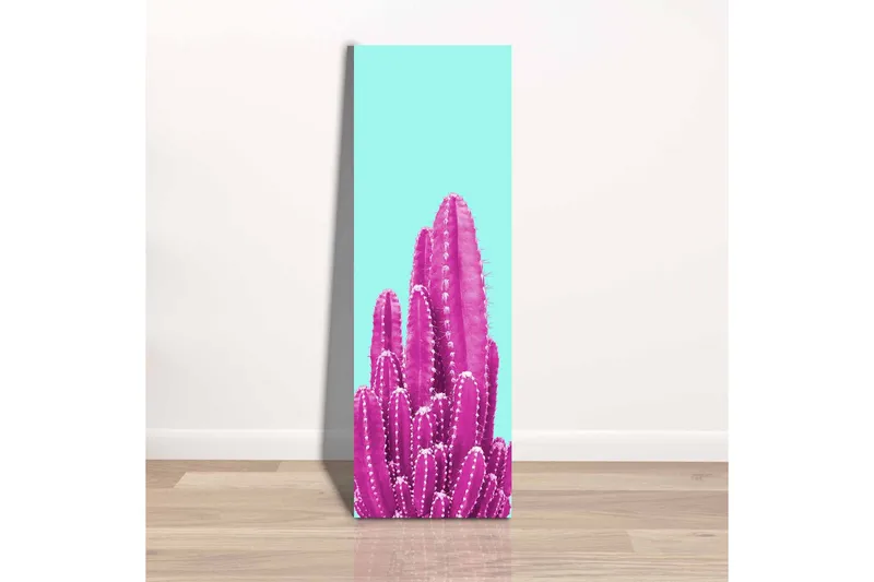 Canvastavla - Färgglad kaktus mot en ljusblå bakgrund - Ljusblå / Rosa - Inredning & dekor - Tavlor & konst - Canvastavla