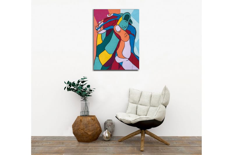 Canvastavla - Färgglad komposition av sammanflätade händer - Turkos / Röd / Gul - Inredning & dekor - Tavlor & konst - Canvastavla