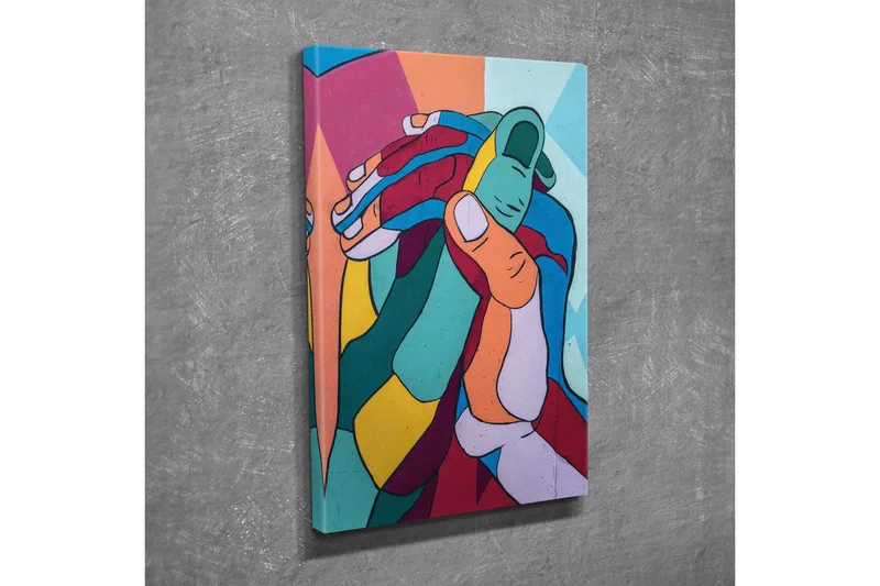 Canvastavla - Färgglad komposition av sammanflätade händer - Turkos / Röd / Gul - Inredning & dekor - Tavlor & konst - Canvastavla