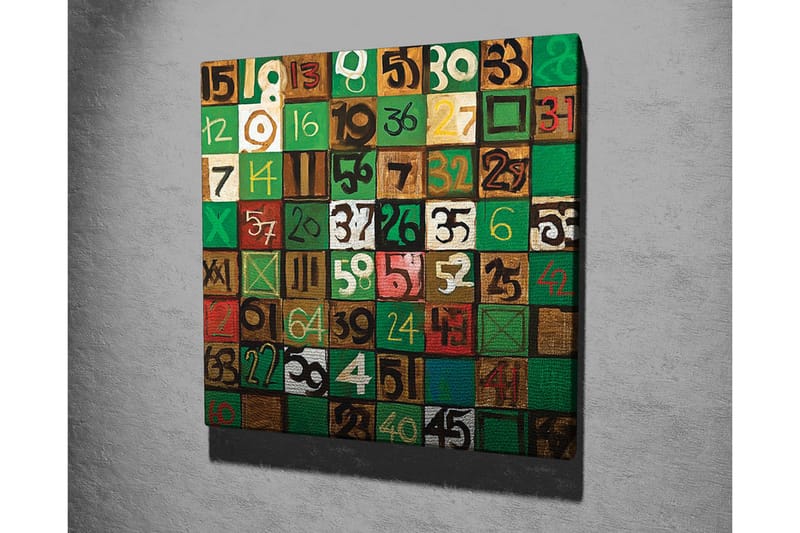 Canvastavla - Färgglad komposition av siffror i olika rutor - Grön / Brun / Vit - Inredning & dekor - Tavlor & konst - Canvastavla