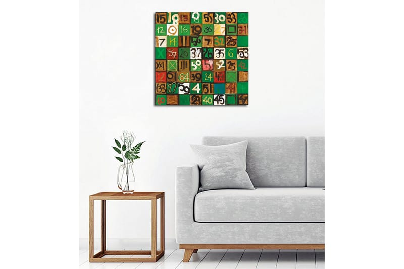 Canvastavla - Färgglad komposition av siffror i olika rutor - Grön / Brun / Vit - Inredning & dekor - Tavlor & konst - Canvastavla