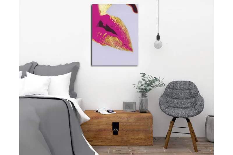 Canvastavla - Färgglad läppavtryck med guldiga detaljer - Rosa / Guld - Inredning & dekor - Tavlor & konst - Canvastavla