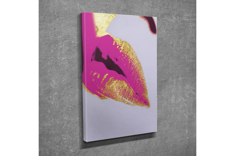 Canvastavla - Färgglad läppavtryck med guldiga detaljer - Rosa / Guld - Inredning & dekor - Tavlor & konst - Canvastavla