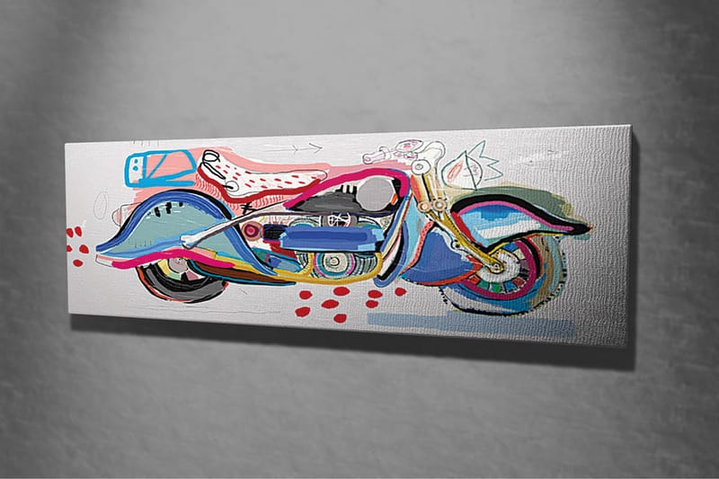 Canvastavla - Färgglad motorcykel i en lekfull stil - Blå / Rosa / Röd - Inredning & dekor - Tavlor & konst - Canvastavla