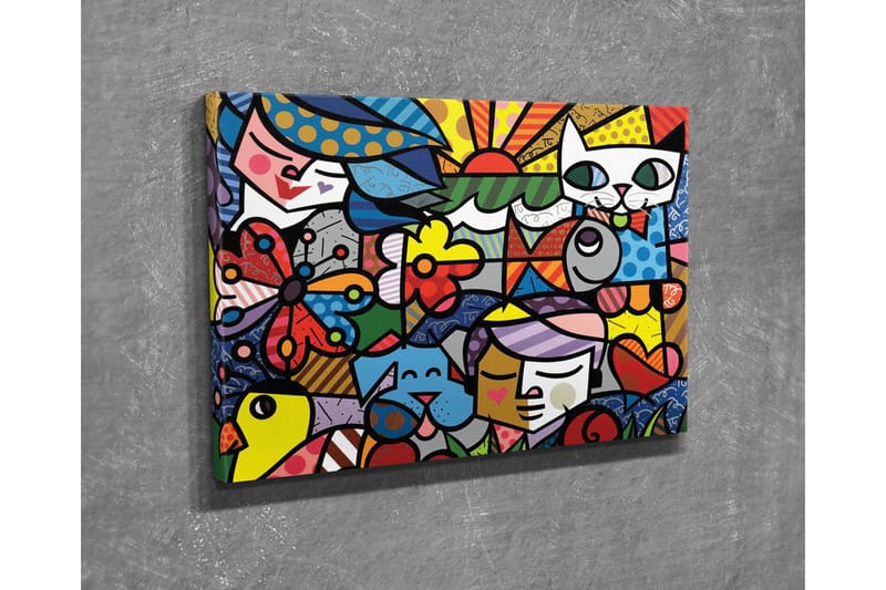 Canvastavla - Färgglad samling av djur och människor i en lekfull komposition - Röd / Blå / Gul - Inredning & dekor - Tavlor & konst - Canvastavla