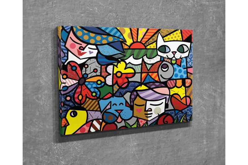 Canvastavla - Färgglad samling av djur och människor i en lekfull komposition - Röd / Blå / Gul - Inredning & dekor - Tavlor & konst - Canvastavla