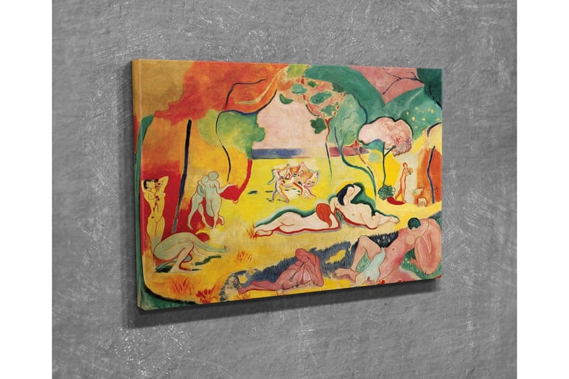 Canvastavla - Färgglad skildring av nakna figurer i en naturscen - Gul / Röd / Grön - Inredning & dekor - Tavlor & konst - Canvastavla