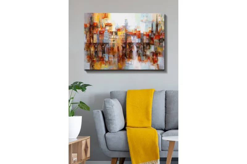 Canvastavla - Färgglad stadsbild med historiska byggnader och broar - Orange / Blå / Beige - Inredning & dekor - Tavlor & konst - Canvastavla