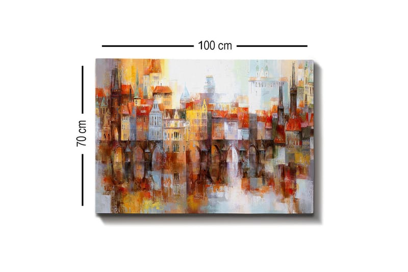 Canvastavla - Färgglad stadsbild med historiska byggnader och broar - Orange / Blå / Beige - Inredning & dekor - Tavlor & konst - Canvastavla