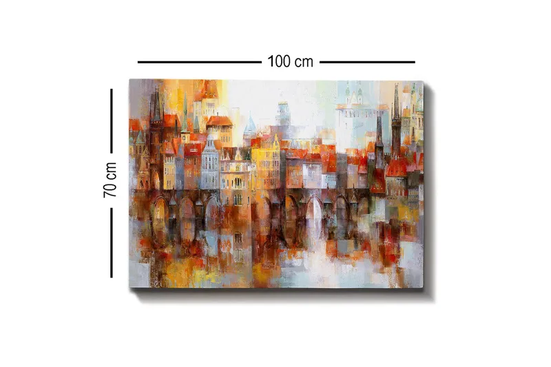 Canvastavla - Färgglad stadsbild med historiska byggnader och broar - Orange / Blå / Beige - Inredning & dekor - Tavlor & konst - Canvastavla