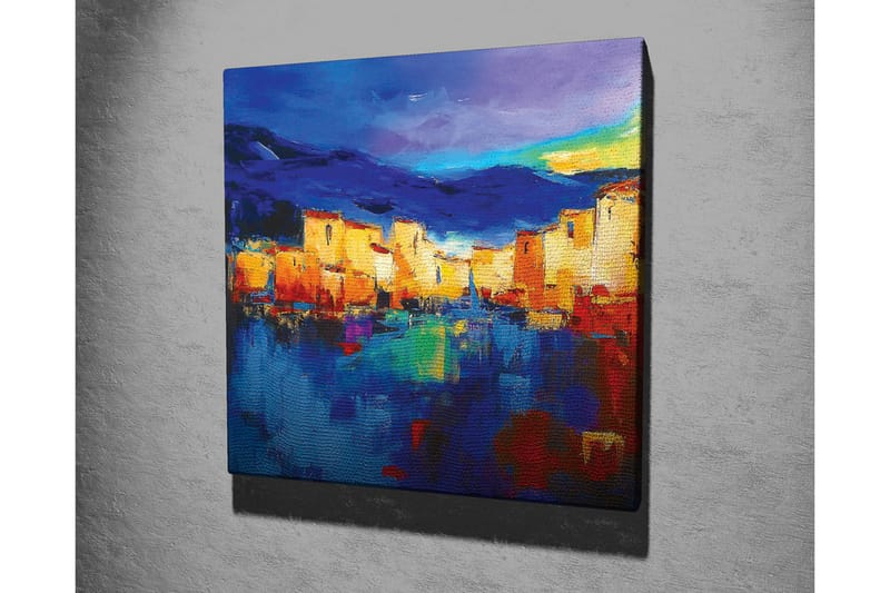 Canvastavla - Färgglad stadsbild vid vattnet med reflektioner - Blå / Orange / Gul - Inredning & dekor - Tavlor & konst - Canvastavla