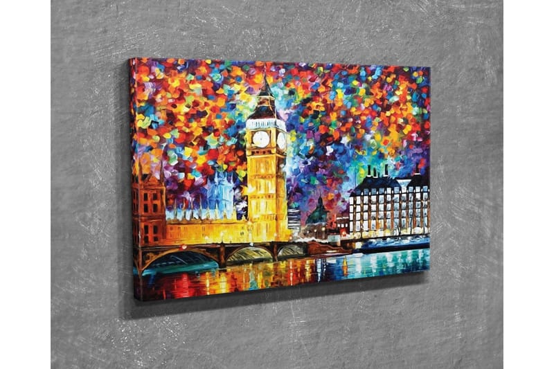 Canvastavla - Färgglad stadssiluett med Big Ben och floden Themsen - Guld / Blå / Röd - Inredning & dekor - Tavlor & konst - Canvastavla