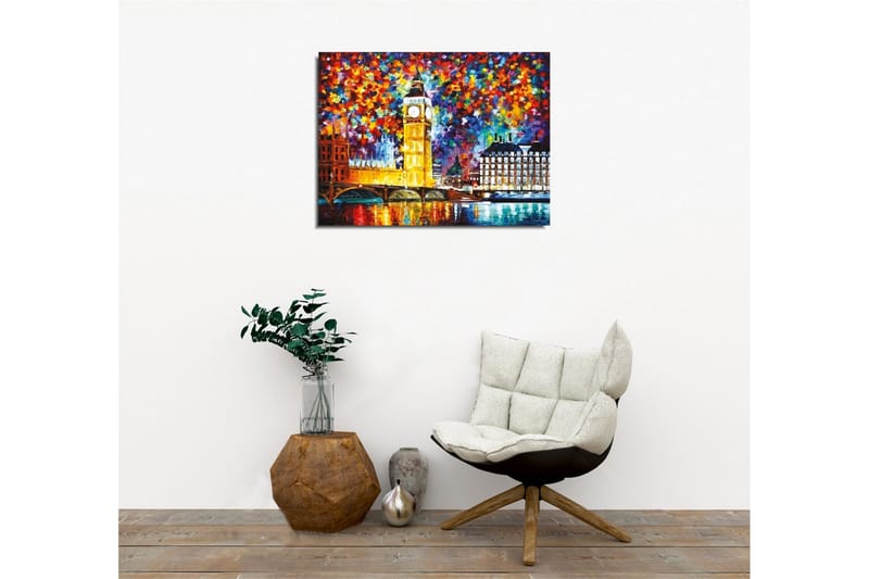 Canvastavla - Färgglad stadssiluett med Big Ben och floden Themsen - Guld / Blå / Röd - Inredning & dekor - Tavlor & konst - Canvastavla