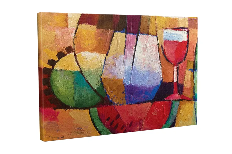 Canvastavla - Färgglad stillhet med glas och frukter, Grön / Röd / Lila