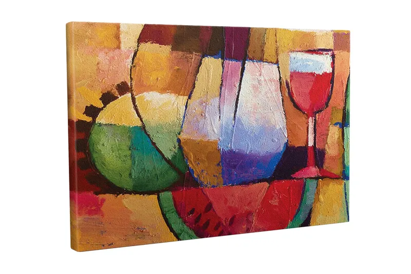 Canvastavla - Färgglad stillhet med glas och frukter, Grön / Röd / Lila