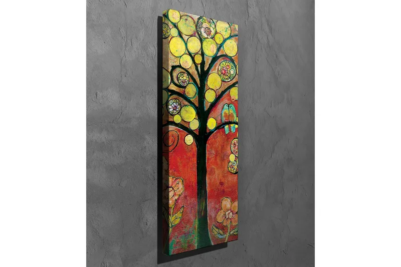 Canvastavla - Färgglad trädkonstellation med fåglar och blommor - Gult / Rött / Grönt - Inredning & dekor - Tavlor & konst - Canvastavla