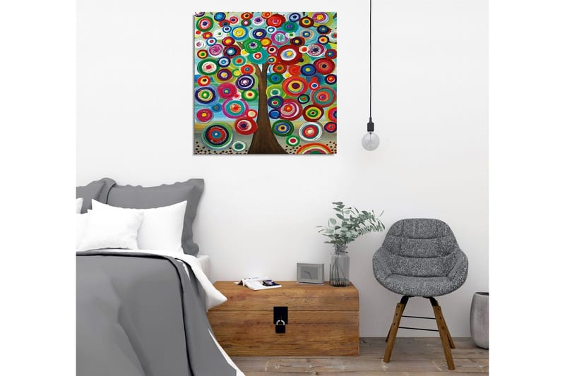 Canvastavla - Färgglad trädkrona med cirkulära former - Grön / Röd / Blå - Inredning & dekor - Tavlor & konst - Canvastavla