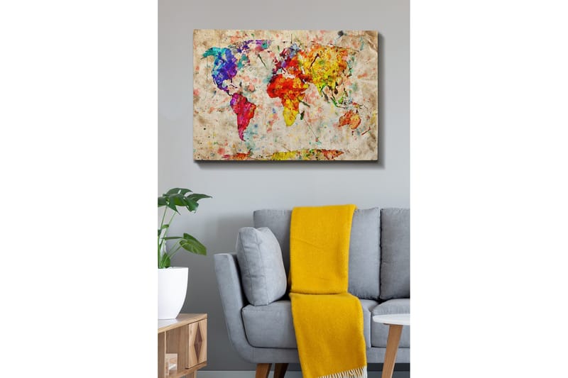 Canvastavla - Färgglad världskarta med abstrakta former - Blå / Röd / Gul - Inredning & dekor - Tavlor & konst - Canvastavla