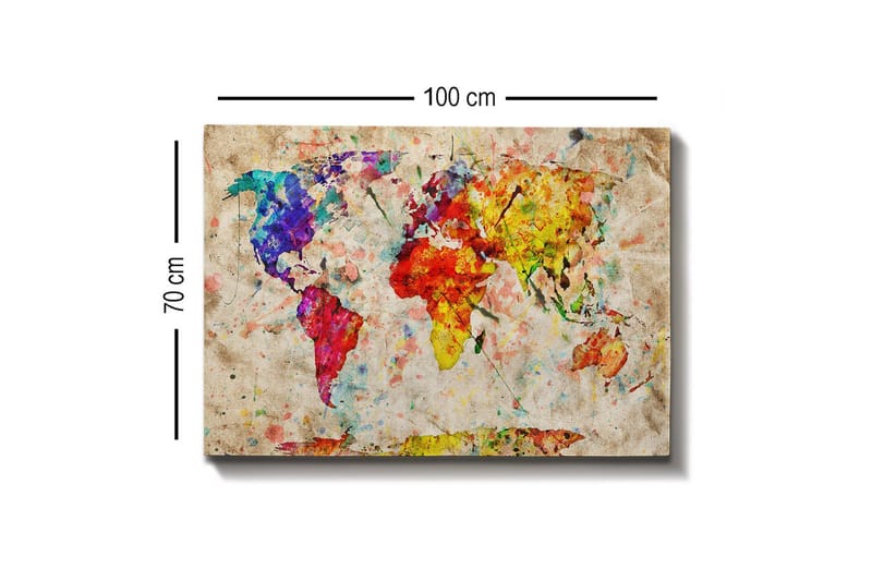 Canvastavla - Färgglad världskarta med abstrakta former - Blå / Röd / Gul - Inredning & dekor - Tavlor & konst - Canvastavla