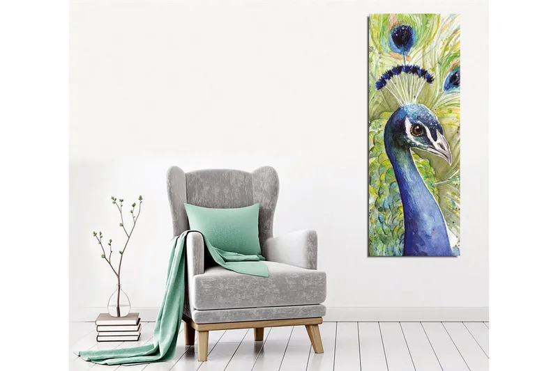 Canvastavla - Färgglad påfågel med utsmyckad fjäderdräkt - Blå / Grön / Svart - Inredning & dekor - Tavlor & konst - Canvastavla