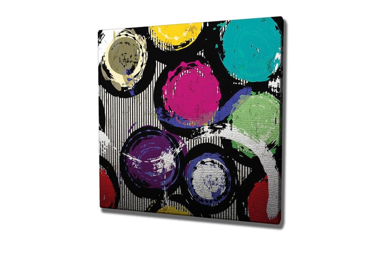 Canvastavla - Färgglada cirklar i en dynamisk komposition, Turkos / Lila / Gul