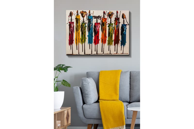 Canvastavla - Färgglada figurer med traditionella kläder och föremål - Röd / Grön / Gul - Inredning & dekor - Tavlor & konst - Canvastavla