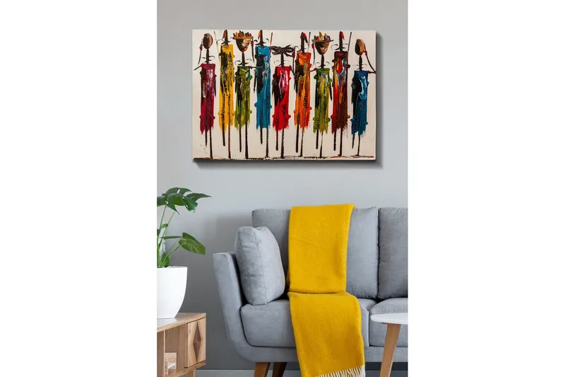 Canvastavla - Färgglada figurer med traditionella kläder och föremål - Röd / Grön / Gul - Inredning & dekor - Tavlor & konst - Canvastavla