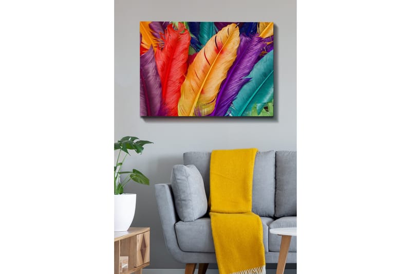 Canvastavla - Färgglada fjädrar i olika nyanser - Röd / Lila / Orange - Inredning & dekor - Tavlor & konst - Canvastavla