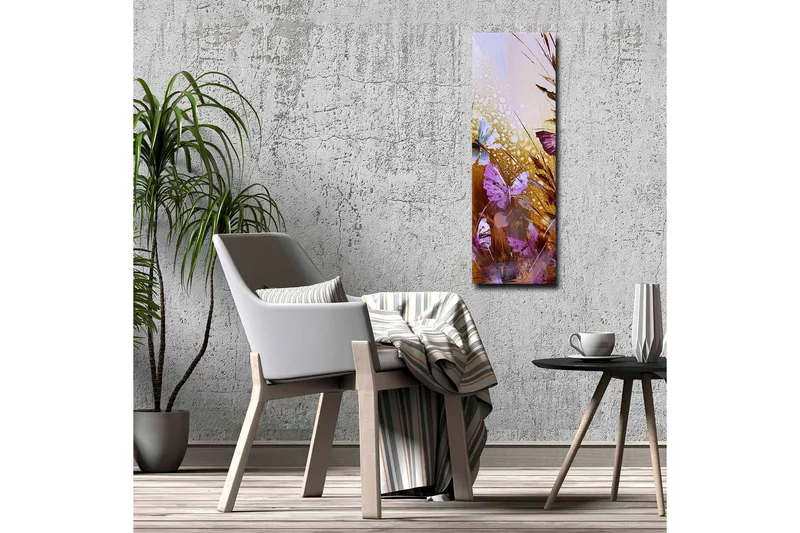 Canvastavla - Färgglada fjärilar i en abstrakt naturmiljö - Lila / Guld / Blå - Inredning & dekor - Tavlor & konst - Canvastavla