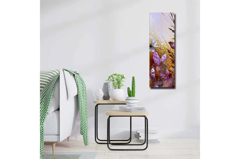 Canvastavla - Färgglada fjärilar i en abstrakt naturmiljö - Lila / Guld / Blå - Inredning & dekor - Tavlor & konst - Canvastavla