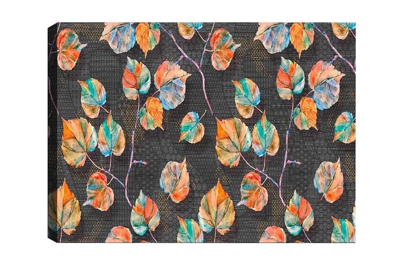Canvastavla - Färgglada löv mot en mörk bakgrund - Grön / Orange / Blå - Inredning & dekor - Tavlor & konst - Canvastavla