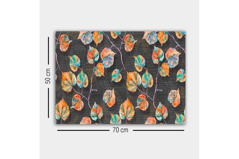 Canvastavla - Färgglada löv mot en mörk bakgrund - Grön / Orange / Blå - Inredning & dekor - Tavlor & konst - Canvastavla