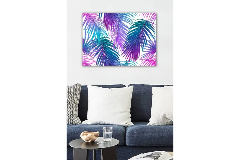 Canvastavla - Färgglada palmblad i en livlig komposition - Lila / Turkos / Blå - Inredning & dekor - Tavlor & konst - Canvastavla