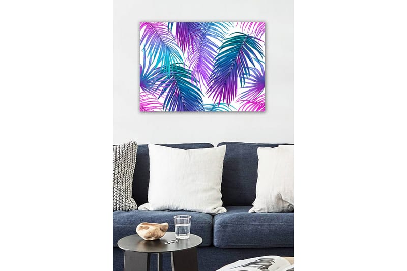 Canvastavla - Färgglada palmblad i en livlig komposition - Lila / Turkos / Blå - Inredning & dekor - Tavlor & konst - Canvastavla
