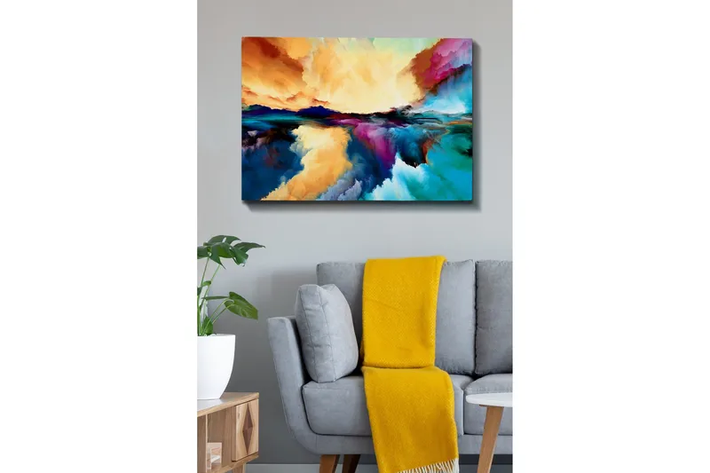 Canvastavla - Färgrik abstrakt landskapskomposition med himmel och vattenreflektioner - Orange / Blå / Lila - Inredning & dekor - Tavlor & konst - Canvastavla