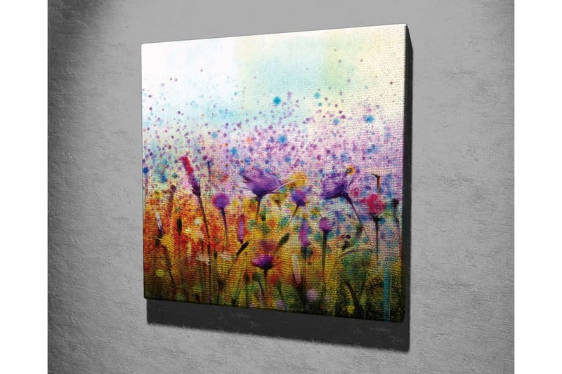 Canvastavla - Färgrik blomsteräng med fåglar i rörelse - Lila / Gult / Grönt - Inredning & dekor - Tavlor & konst - Canvastavla