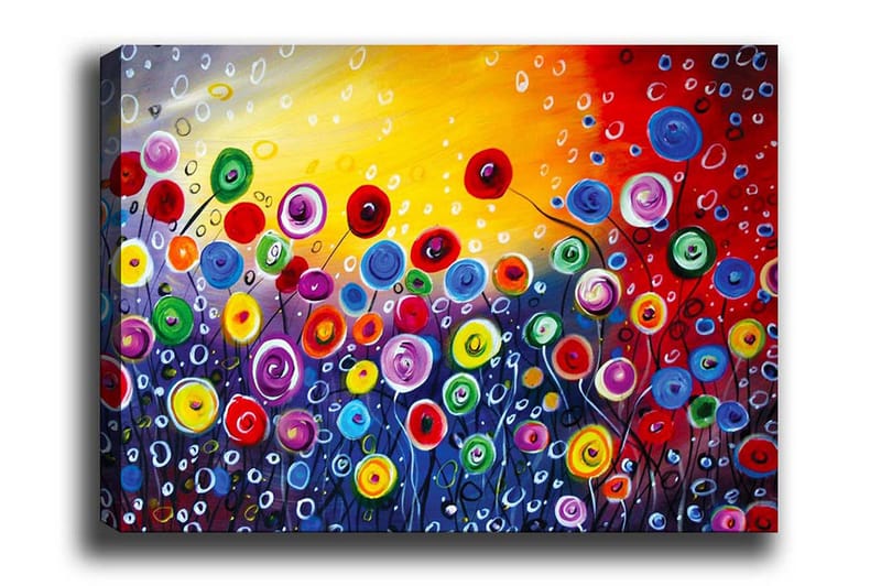 Canvastavla - Färgrik blomsteräng med spirande blommor, Röd / Grön / Blå