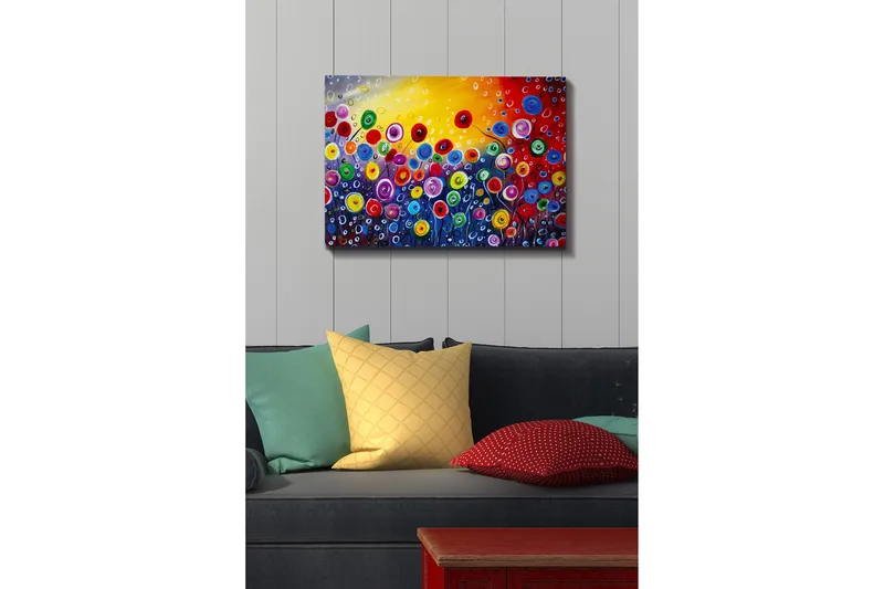 Canvastavla - Färgrik blomsteräng med spirande blommor - Röd / Grön / Blå - Inredning & dekor - Tavlor & konst - Canvastavla