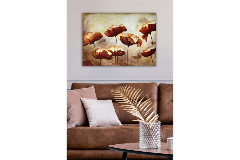 Canvastavla - Färgrik blomsteräng med stora, öppna blommor - Mörkröd / Orange / Beige - Inredning & dekor - Tavlor & konst - Canvastavla