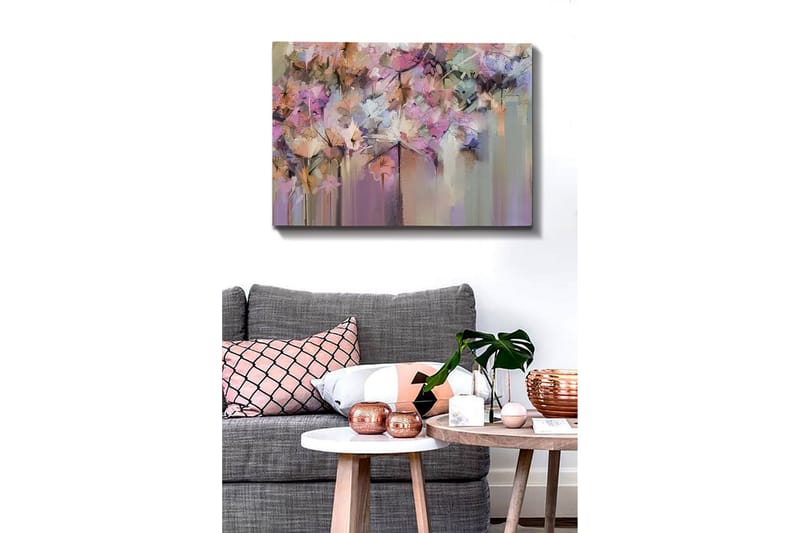 Canvastavla - Färgrik blomsterkomposition med abstrakta former - Lila / Rosa / Beige - Inredning & dekor - Tavlor & konst - Canvastavla