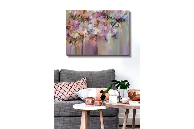 Canvastavla - Färgrik blomsterkomposition med abstrakta former - Lila / Rosa / Beige - Inredning & dekor - Tavlor & konst - Canvastavla