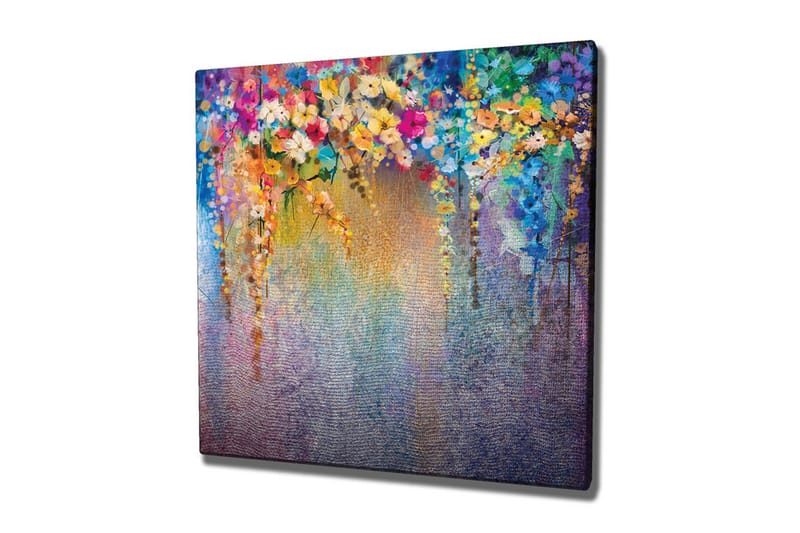 Canvastavla - Färgrik blomsterkomposition med hängande blommor - Lila / Grön / Rosa - Inredning & dekor - Tavlor & konst - Canvastavla