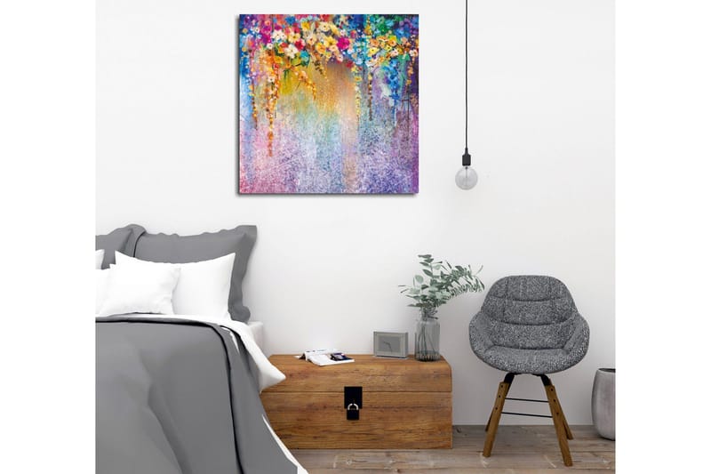 Canvastavla - Färgrik blomsterkomposition med hängande blommor - Lila / Grön / Rosa - Inredning & dekor - Tavlor & konst - Canvastavla
