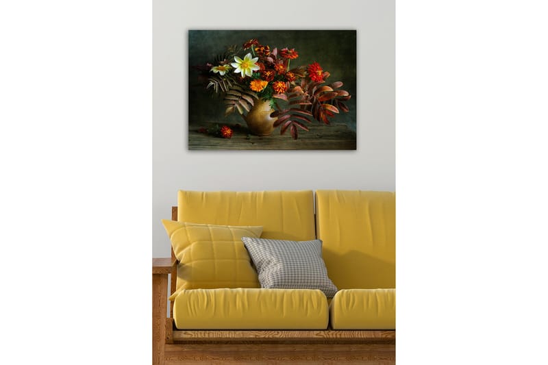 Canvastavla - Färgrik bukett av blommor i en keramikvas - Röd / Orange / Grön - Inredning & dekor - Tavlor & konst - Canvastavla